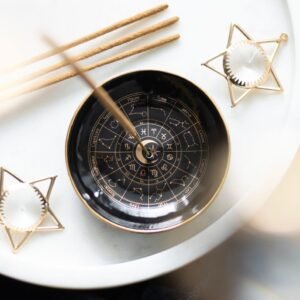 rökelsehållare astrologi svart & guld för rökelsepinnar & koner