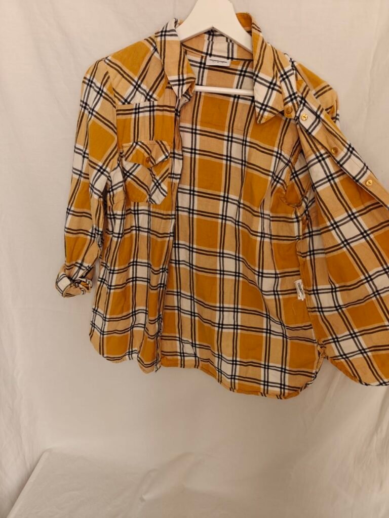 Noisy May Flanellskjorta ~ Gul/Vit Roll-Up ~ Strl M