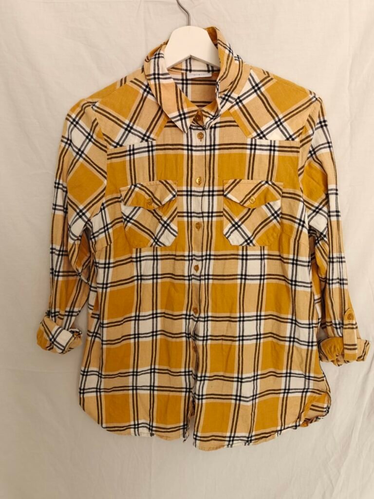 Noisy May Flanellskjorta ~ Gul/Vit Roll-Up ~ Strl M