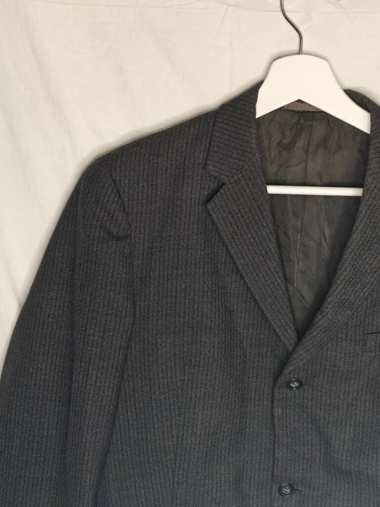 Bergmans Stockholm Kavaj ~ Grå/Grön/Blå Randig Wool Worsted ~ Strl Ej angiven