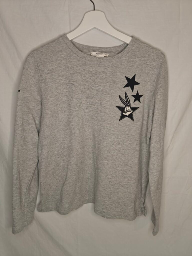 Mango Denim & Tees Långärmad T-shirt ~ Grå med Snurresprätt ~ Strl M